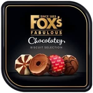 Image of ESSENTIAL PRODUCTS Fox Fabulous Chocolatery Biscuits Selection Fox Biscuits Tin Gift Item Assortment of Milk, Dark and White Coated Fine Biscuits