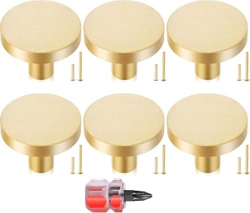 Image of 6 PCS Gold Drawer Knobs, 30 * 25 mm Round Cabinet Knobs, Mushroom Drawer Handles, Single Hole Wardrobe Handles, Aluminum Alloy Cabinet Knob with Screws for Kitchen Wardrobes Bathroom Home Decoration