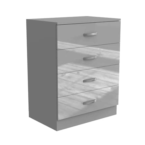 Image of Nera Gloss 4 Drawer Chest of Drawers 60cm Width, Dresser Drawers for Bedroom Storage Unit (Gloss Grey(Matt Grey))