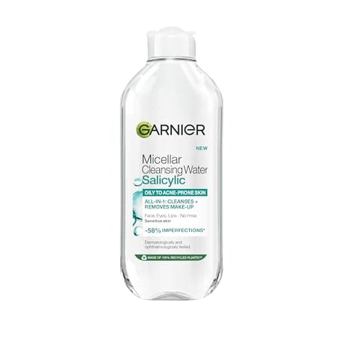 Image of Garnier Micellar Salicylic Cleansing Water for Oily to Blemish-Prone Skin, Anti-Imperfection, Hypoallergenic, Suitable For All Skin Types Including Sensitive Skin & Eyes, Cruelty Free & Vegan, 400ml