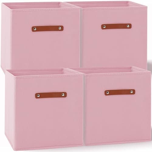 Image of Amazing Tour 4 PCS Cube Storage Boxes 27x27x27 Pink,Foldable Fabric with Handles Collapsible for Home Office Nursery Organiser - Clothes Basket Containers