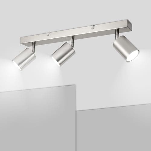 Image of Ketom 3 Way Ceiling Spotlight Fitting - GU10 LED Ceiling Light Rotatable - Modern LED Ceiling Light Spots - Matt Nickel Spotlights - Bulb Not Included