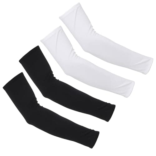 Image of 2 Pairs Arm Sleeves for Men and Women, UV Sun Protection Arm Sleeves, Cooling Compression Arm-Sleeve for Football, Basketball, Volleyball, Golf, Outdoor Sports, Working, Tattoo Cover Up (Black, White)