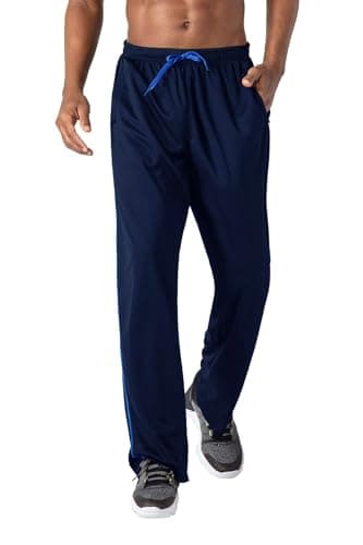 Image of KEFITEVD Sport Sweatpants Men Open Hem Jogging Bottoms Loose Fit Straight Leg Traveling Trousers with Zip Pockets Navy Blue 2XL