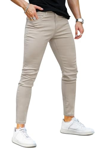 Image of GINGTTO Mens Skinny Jeans Super Stretch Slim Fit Stylish Denim Pants Casual Jean 4 Seasons Beige 30 Waist 30 Leg