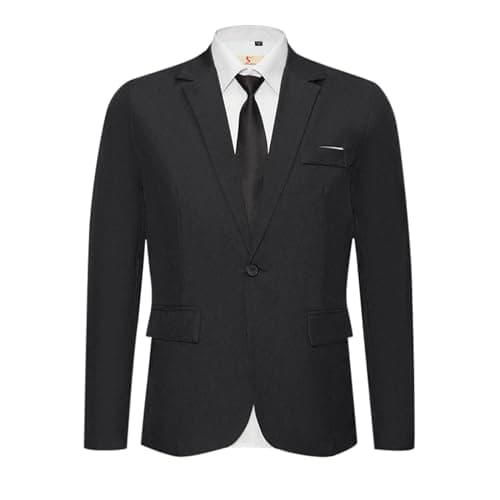 Image of Suit Jackets for Men, Jackets for Men UK Winter, Men's Long-Sleeve Classic Fit Button Front Stretch Blazer Vintage Tuxedo Jackets Chic Tuxedo Dinner Jacket