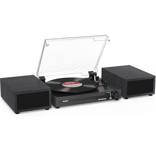 Image of Udreamer Record Player with 2 Dual Stereo Speakers, Vintage Turntable Bluetooth 5.3 Supports 3 Speed, AUX-in, RCA Line, USB, Wireless Playback, Black