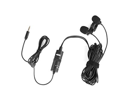 Image of boya-mic BY-M1DM Dual Lavalier Universal Microphone Omni-directional Clip-on Lapel Mic with a 1/8" Stereo Connector for iPhone Samsung Smartphones Canon Nikon DSLR Cameras - Updated Version of BY-M1