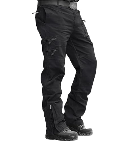 Image of MAGCOMSEN Mens Casual Cargo Trousers Military Army Tactical Pants Combat Cotton Work Trousers,Black,32