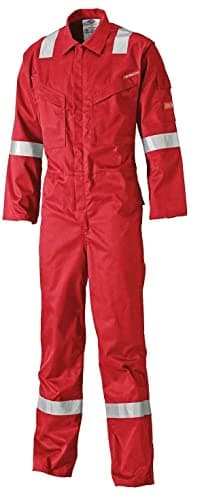 Image of Dickies Pyrovatex Coverall Flame Retardant Overall 30'' LEG Boiler Suit Reflective Tape Side Pockets RED Regular 30'' Leg (44R)