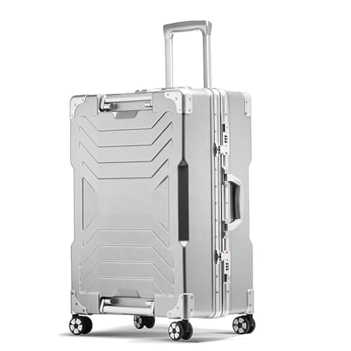 Image of ZNBO Luggage case for Men, Carry on Suitcase Aluminum Luggage,24 inch Trolley PC Trolley Hardside Spinner Luggage Double TSA Locks, Zipperless Luggage Hegent Series,Silver,29