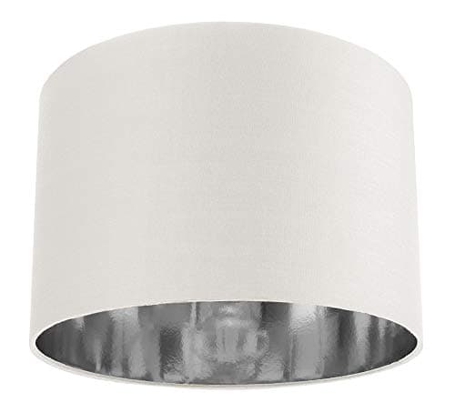 Image of Contemporary and Chic White Cotton 12" Table or Pendant Circular Drum Lamp Shade with Shiny Silver Inner - 60watt Maximum by Happy Homewares