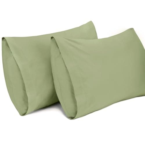 Image of Lirex 2 Pack Pillow Cases, 100% Cotton Breathable Pillowcases Pillow Covers, 50 x 75 cm Queen Size (Green, Queen)