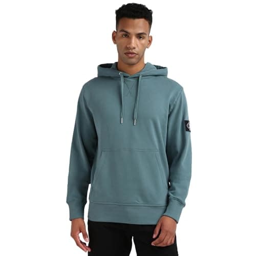 Image of Calvin Klein Men's Badge Hoodie, Turquoise (North Atlantic), XXS