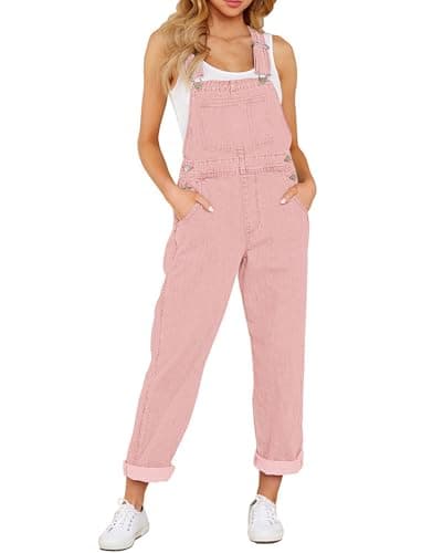 Image of Vetinee Denim Dungarees for Women Uk Overalls Women Pink Size X-Large Fits UK Size 20 - UK Size 22