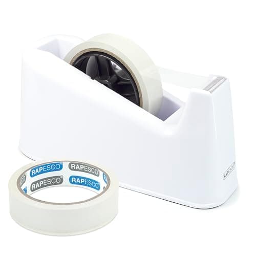 Image of Rapesco 1486 500 Heavy Duty Tape Dispenser with 2 Tape Rolls, White