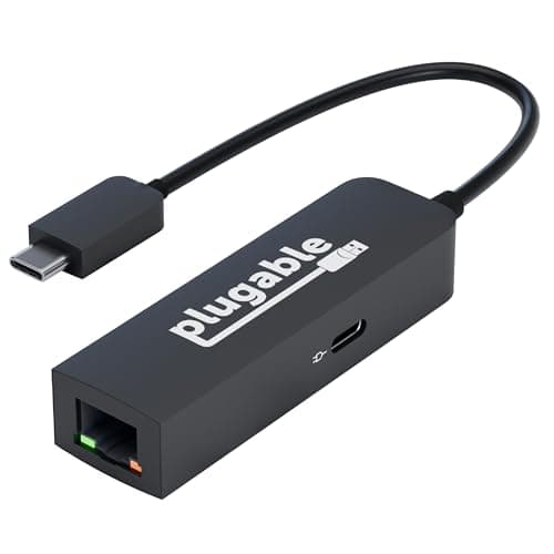 Image of Plugable USB C to Ethernet Adapter 2.5Gb with 100W USB-C PD Charging, 2.5 Gigabit Type C USB Ethernet Adapter for Windows, MacBook, Chrome, iPad, Surface, XPS, Thunderbolt 4, USB4 (USBC-E2500PD)