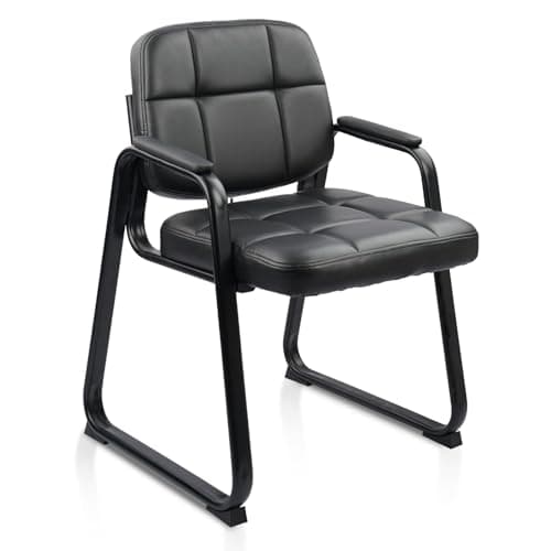 Image of CLATINA Guest Waiting Reception Chair with Bonded Leather Thick Cushion and Padded Arm Rest, Sled Base Stationary Desk Chairs for Office Home Conference Meeting Lobby Hall Side Break Room, Black