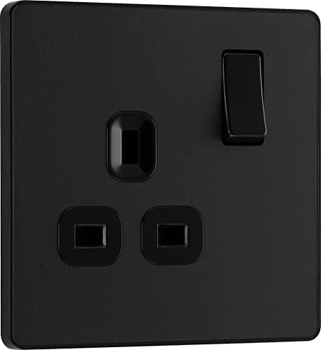 Image of BG Electrical Single Switched Power Plug Wall Socket, Screwless Front Plate, Round Edges, Evolve, Matt Black, 13A, PCDMB21B