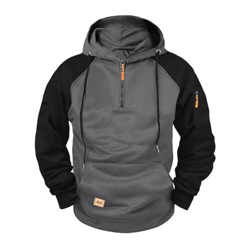 Image of KUIH Hoodies for Men 1/4 Zip Sweatshirt Micro Fleece Lined Pullover Hoodie Plain Hoody Long Sleeve Tops Warm Thermal Combat Tactical Sweatshirt Workwear Quarter Zip Jumper Outdoor Hoody Sportswear