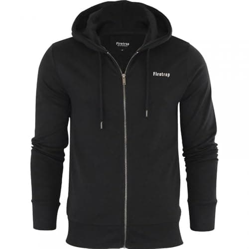 Image of Firetrap Original Mens Designer Classic Full Zip Thru Hoodie Hooded Sweatshirt Jacket Jumper Deep Black M
