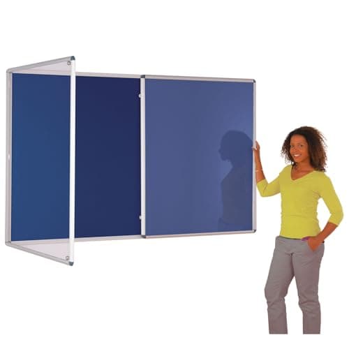 Image of Tamperproof Lockable Noticeboard 120 x 240 cm, Blue Felt Pinboard, Large Double-Door with Two Safety Locks, 6 Colours to Choose from - Ideal for Healthcare, Office, School Displays