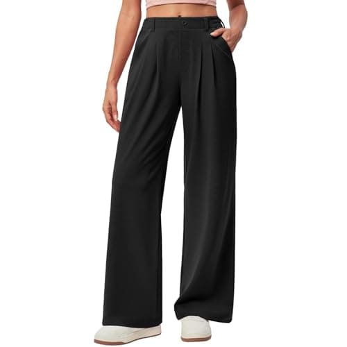 Image of Pleated Wide Leg Trousers for Women UK Jogging Bottoms for Women Black, XXL