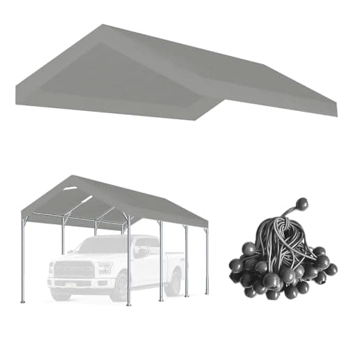 Image of Vanteriam 12'x20' Upgraded Carport Replacement Top Canopy Cover for Car Garage Shelter Tent Party Tent with Ball Bungees Grey (Only Top Cover, Frame is not Included)