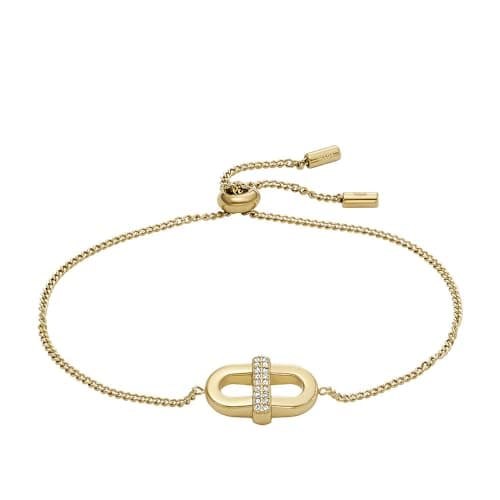 Image of Fossil Women's Heritage D-Link Glitz Gold-Tone Stainless Steel Chain Bracelet, JF04584710