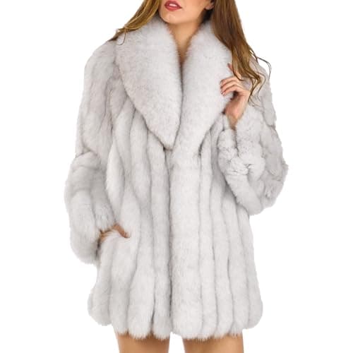 Image of Women's Faux Fur Coat Fluffy Open Front Lapel Fuzzy Fleece Cardigan with Pockets Winter Warm Thicken Outwear Jackets
