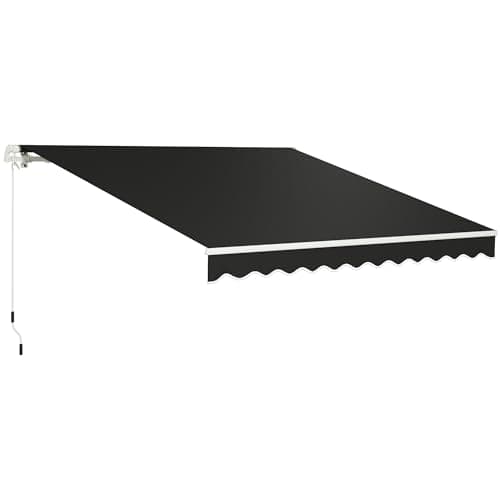 Image of Outsunny 3 x 2.5m Garden Patio Manual Awning, Retractable Canopy Sun Shade Shelter with Fittings and Crank Handle, Black