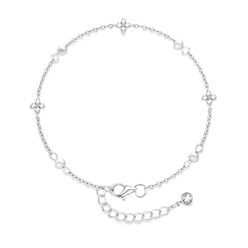 Image of LOLIAS Clove Silver Bracelet for Women 925 Sterling Silver Dainty Link Chain Bracelets with Pearl Adjustable Women's Bracelet Jewellery for Women Ladies Girls