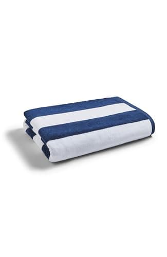 Image of Christy Cabana Stripe Beach Towel | Extra Large | Sand Free | 100% Cotton | Luxury Super Soft Velour Front | Quick Dry Towelling Rear | 100cm x 180cm | Navy Blue