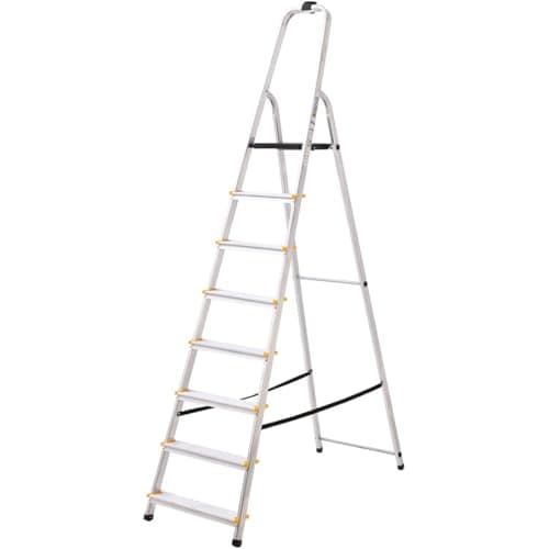 Image of BiGDUG Aluminium Step Ladder - 8 Step Folding Ladder - Non-Slip Surface Hand Rails 8 Tread - Closed Height 2370 mm Platform Height 1620mm