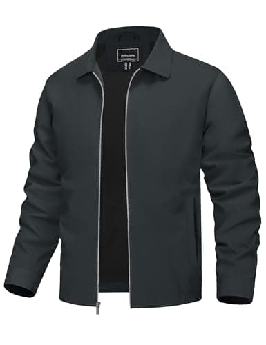 Image of TACVASEN Men's Jackets Smart Casual Zip Up Jackets Lightweight Windbreaker Varsity Jacket Spring Water-Resistant Jacket Dark Grey,2XL