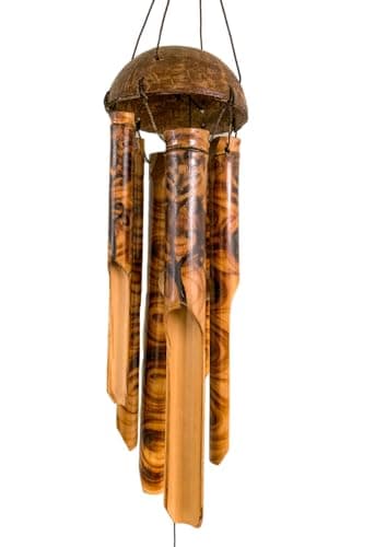 Image of Tree of Life Bamboo Wind Chime Fair Trade and Natural Garden Outdoor Home Decor Coconut Shell