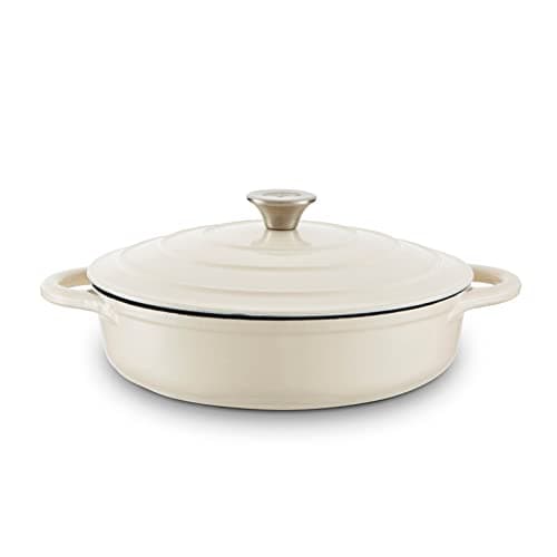 Image of Barbary & Oak BO800253CRM Shallow Cast Iron Casserole Pan with Durable Enamel Interior, 28cm, Camembert Cream