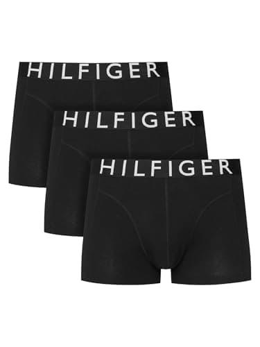 Image of Tommy Hilfiger Men's 3 Pack Trunks with Logo Waistband, Black, L