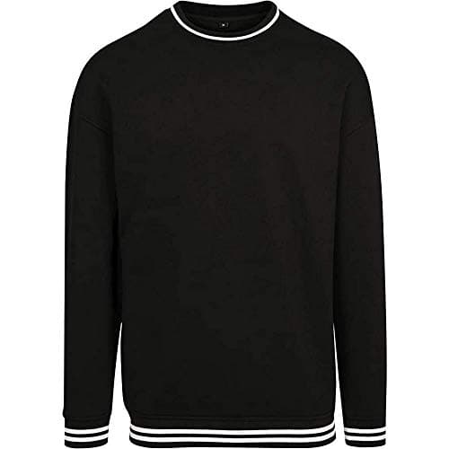Image of Build your Brand Men's Sweatshirt College Crew Pullover Sweater for Men with Stripes on Cuffs Sizes S - 5XL - - XXXXXL Black/White