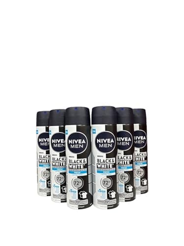 Image of Nivea Deodorant Spray Men Invisible Black & White Fresh 150 ml Pack of 6
