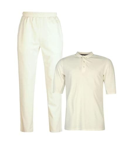 Image of PROSTYLE SPORTS Personalised Cricket Juniors Boys Whites Dryfit Short Sleeves Shirt (Printed) with Full Length Trouser Pant (UK, Age, 8 Years, Regular, White (Plain Not Printed))