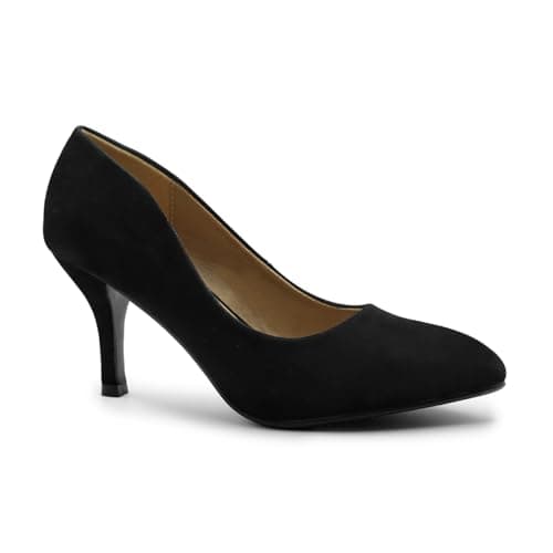 Image of Womens Ladies Low MID HIGH Kitten Heel Pumps Pointed Toe Work Court Shoes Size (UK 4 / EU 37 / US 6, Black Suede)