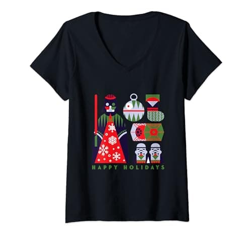 Image of Womens Star Wars Darth Vader Happy Holidays Imperial Christmas V-Neck T-Shirt