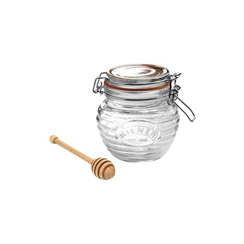Image of Kilner Glass Honey Pot with Dipper 0.4 Litre (400ml) Airtight Storage Jar for Honey Treacle Syrup