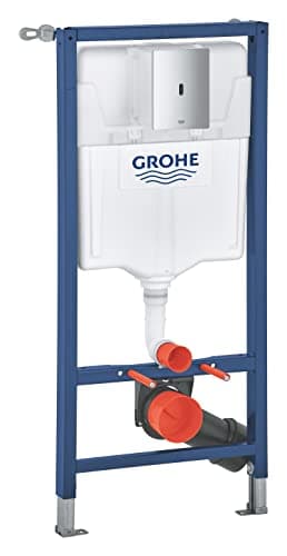 Image of GROHE 3-in-1 Set for WC - Solido Installation System for Wall-Hung Toilet (Frame 1.13m, Tectron BAU E Infra-Red Flush Plate in Chrome, Battery Powered, Flushing Cistern 6l-9l, Wall Brackets), 39883000