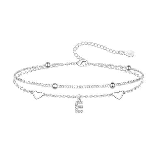 Image of Hcvone S925 Bracelets for Women Girls Silver Heart Initial A-Z Bracelet Layered Bead Bracelets Jewellery For Friends Mum Daughter Sister (E)