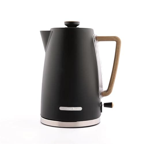Image of Hamilton Beach Electric Kettle, Scandi 1.7L, Boil Dry Protection, Auto Shut Off, Water Level Window, Stay Cool Handle, Ergonomic Grip, Matte Black with Wood Effect - HBK01MB