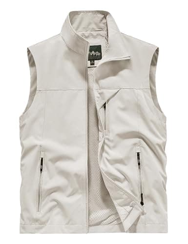 Image of Sukany Men's Casual Fishing Safari Utility Vest Lightweight Quick Dry Cargo Military Gilets Sleeveless Photography Shooting Hunting Camping Waistcoat Outdoor Travel Jacket with Pockets Beige XL