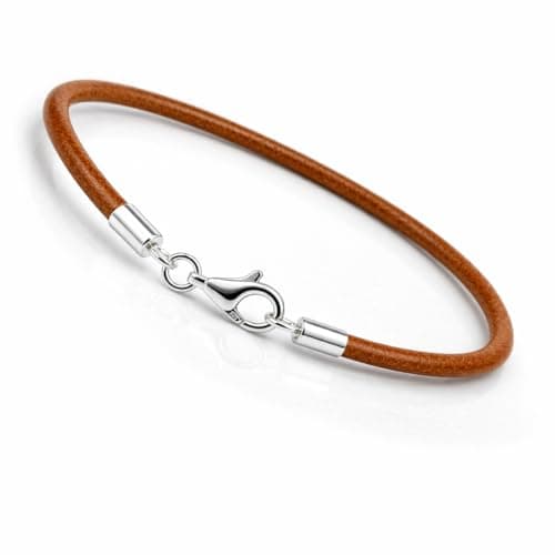 Image of CMJ London 3mm Leather Bracelet with Sterling Silver Clasp – Genuine Greek Leather Cord – Unisex Bracelet – Multiple Colours (Light Brown, 9, Inches)