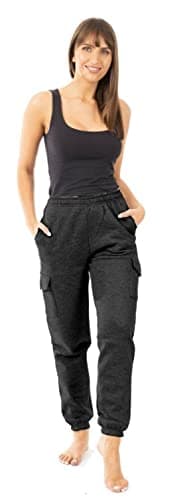 Image of True Face Ladies Trousers Fleece Womens Joggers Cargo Combat Bottoms Casual Elasticated Women Sweatpants with Pockets Black 2XL